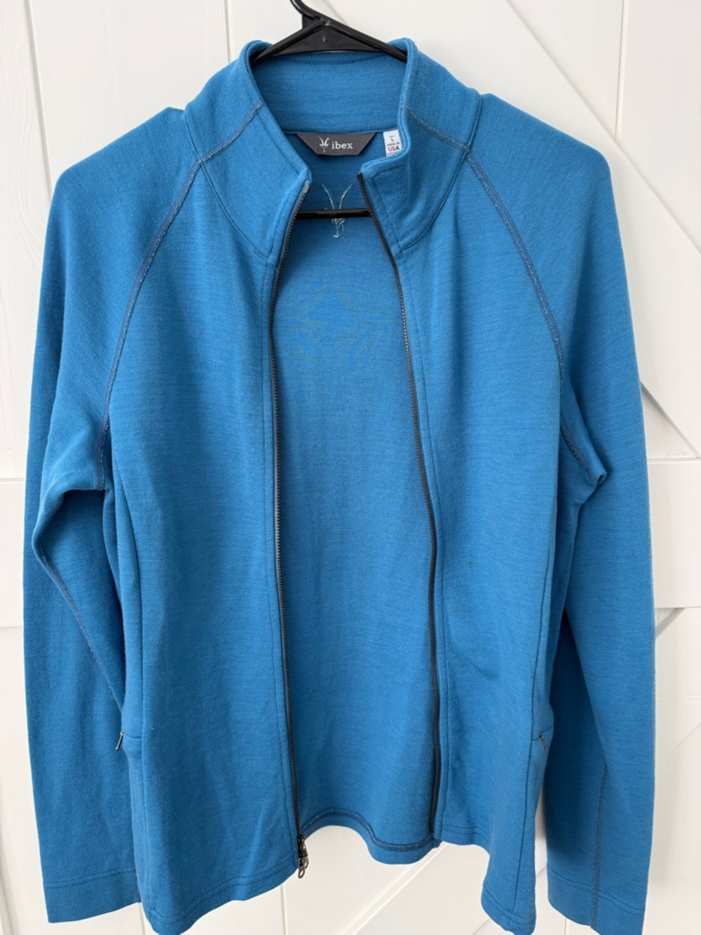 USA Ibex Full Zip 100% Merino Wool Cardigan Sweater Jacket Blue Athletic L - Picture 3 of 16